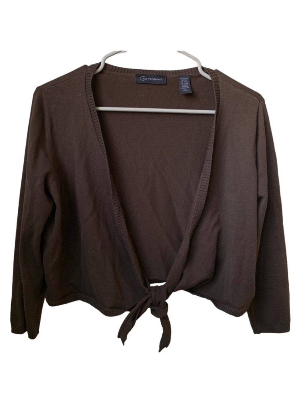 CONTEXT Women’s Dark Brown Long Sleeve Tie Front Closure Shrug Cardigan